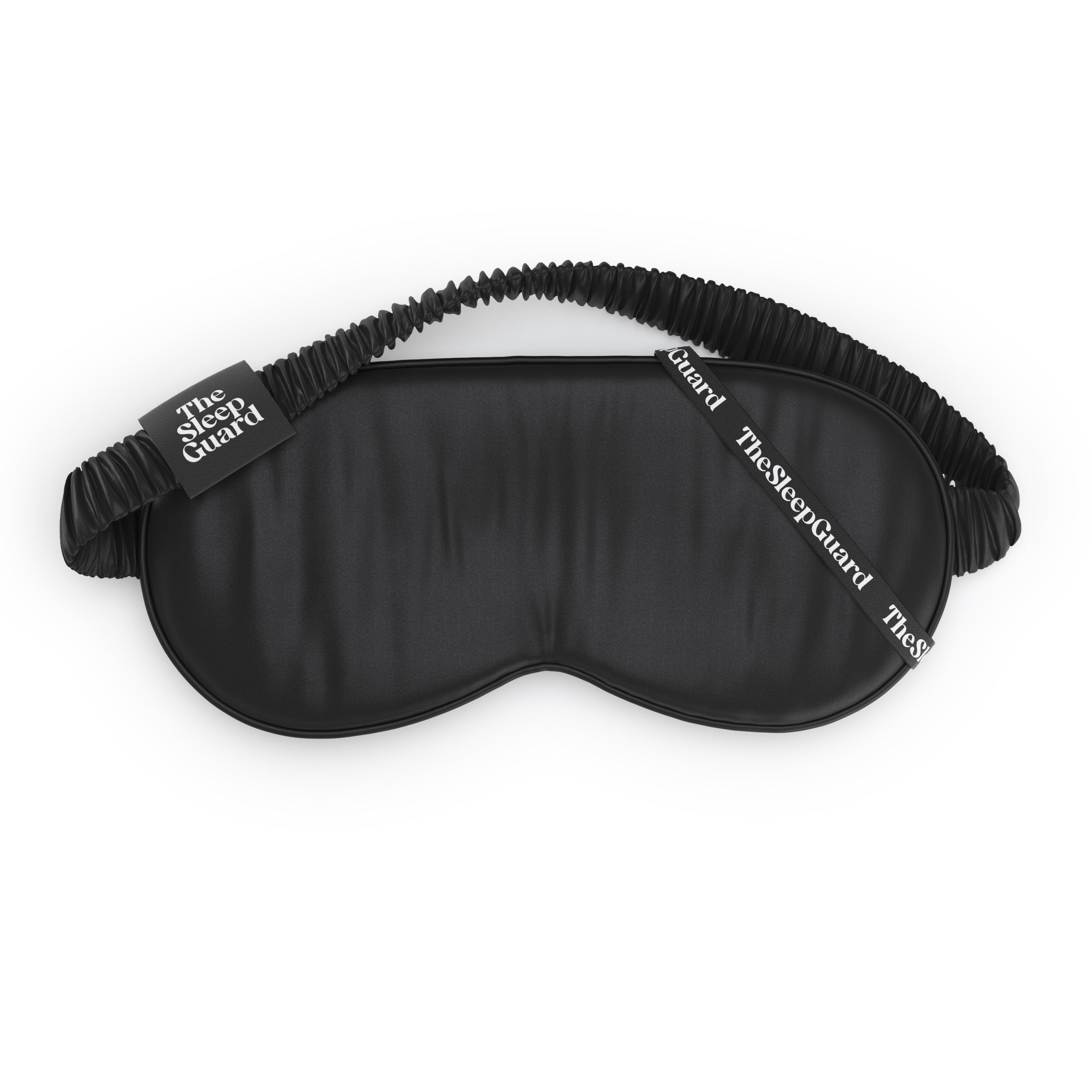 Black sleep mask with 'The Sleep Guard' branding on a white background